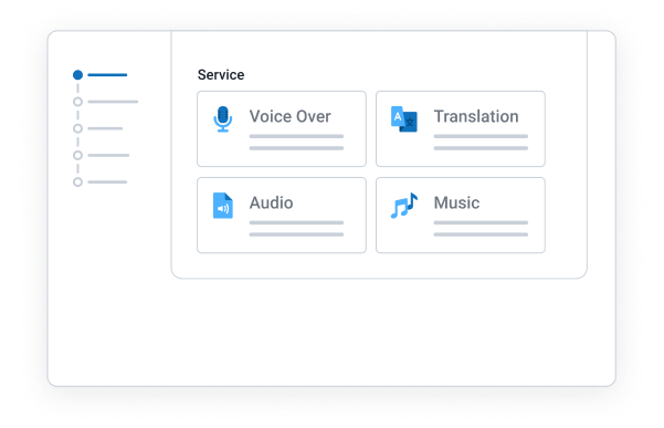 The section the Project Overview where a service is selected: voice over, translation, audio production, or translation.